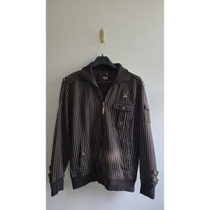 Parish Jacket Men 2XL Brown Pinstripe Military Utility Streetwear Y2K Zip Jacket